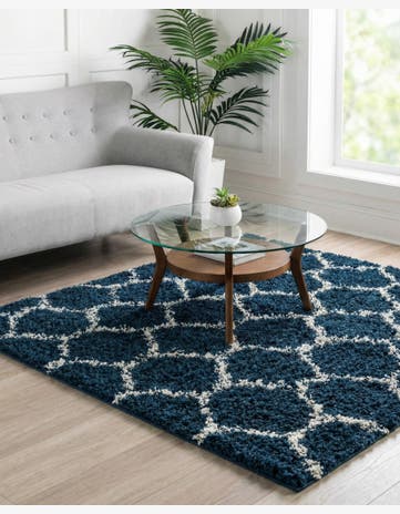 Navy Blue Lattice Shag Square Rug