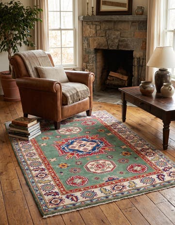 3' 4 x 4' 8 Hand Knotted Kazak Rug