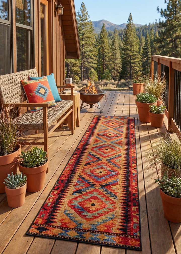 2' x 8' Easy-Clean Tribal Indoor / Outdoor Runner Rug