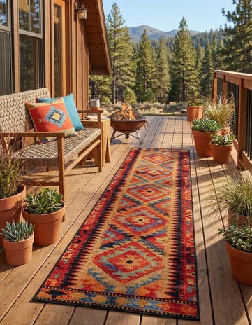 2' x 8' Easy-Clean Tribal Indoor / Outdoor Runner Rug