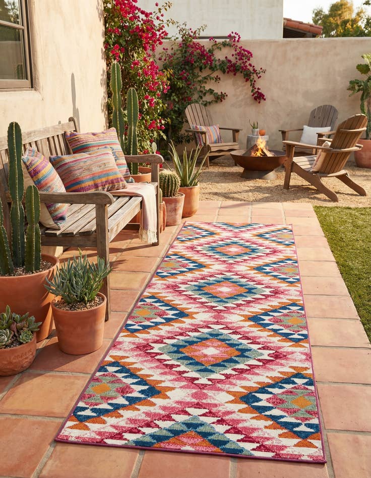 Detail image of 2' x 6' Washable Southwestern Indoor / Outdoor Runner Rug