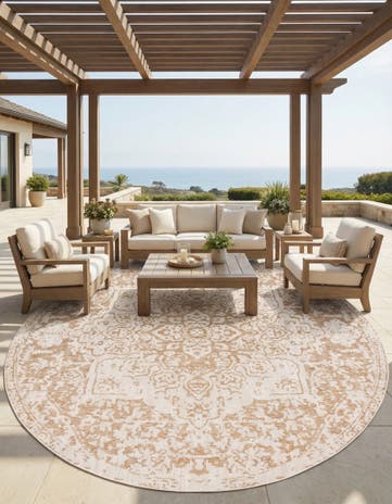 Beige Easy-Clean Jill Zarin Dubai Indoor / Outdoor Round Rug