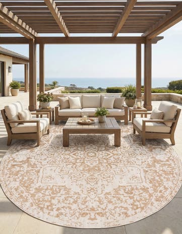 Beige Easy-Clean Jill Zarin Dubai Indoor / Outdoor Round Rug