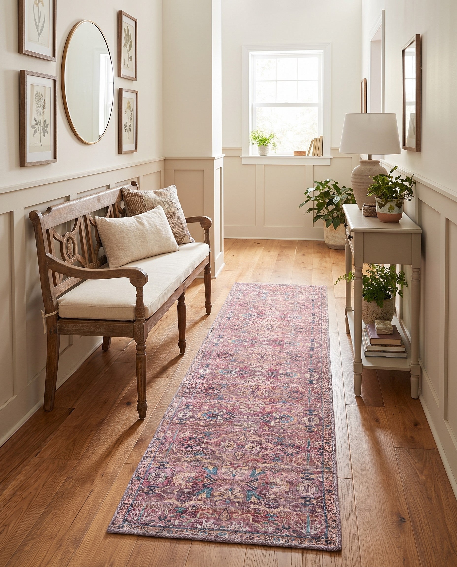 Pink Washable Nostalgia Runner Rug