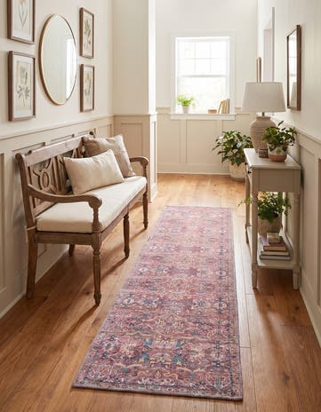 Pink Washable Nostalgia Runner Rug