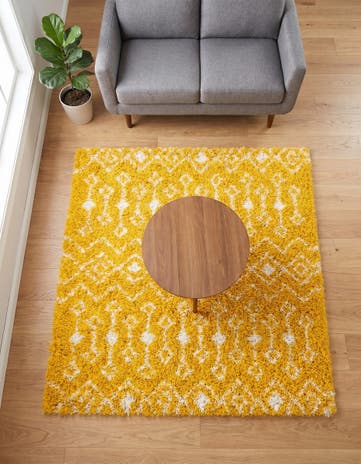 Yellow Moroccan Trellis Shag Square Rug