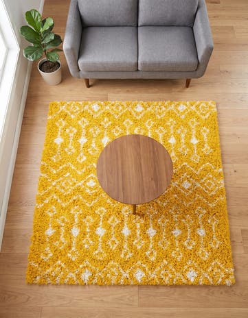 Yellow Moroccan Trellis Shag Square Rug