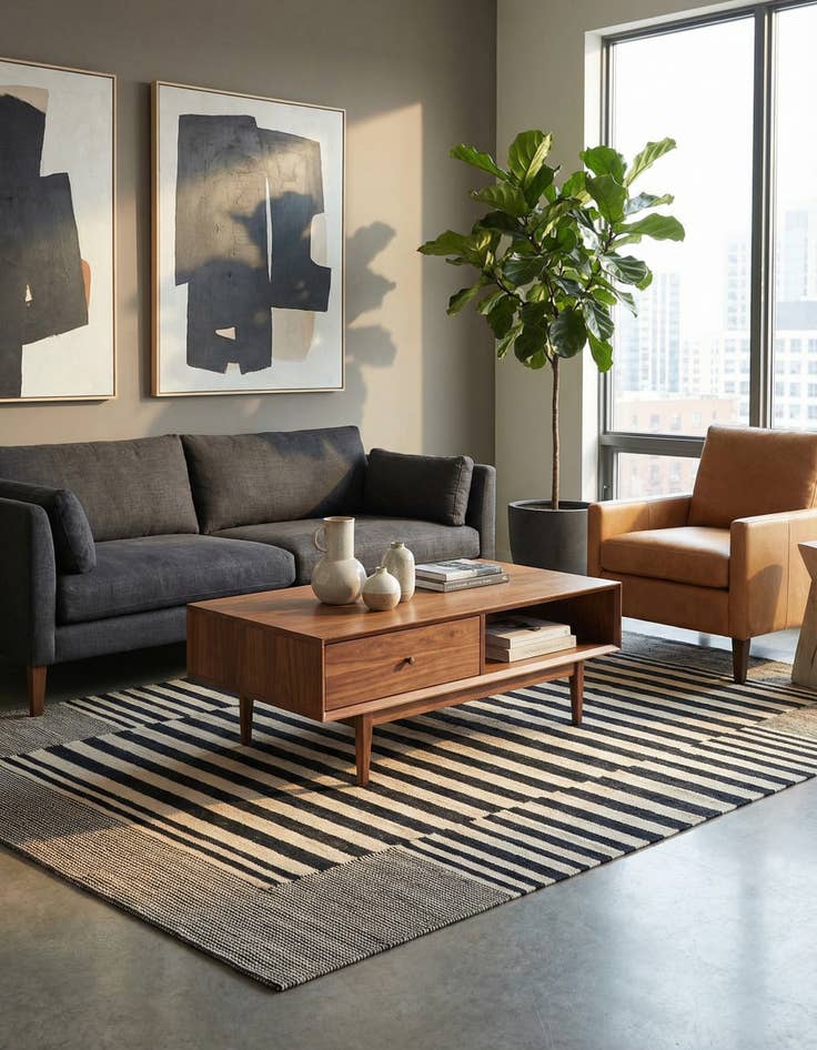 Detail image of 4' 2 x 5' 9 Hand Woven Kilim Modern Wool Rug