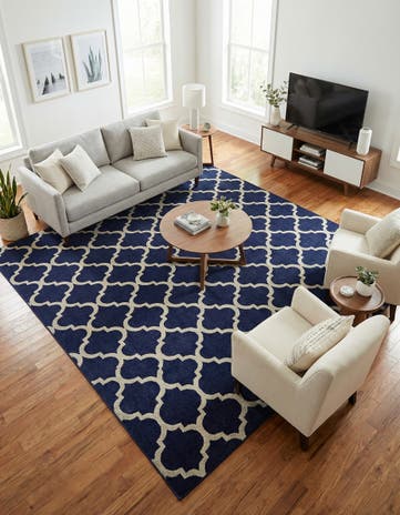 Dark Blue Lattice Square Rug