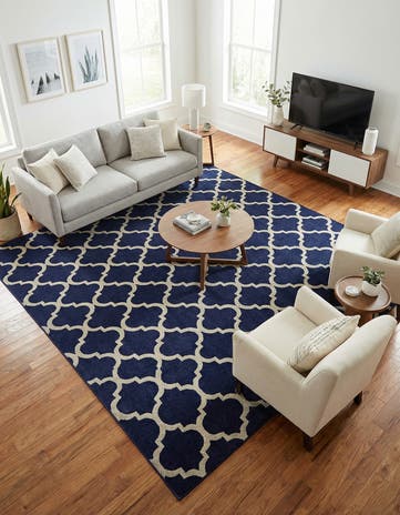 Dark Blue Lattice Square Rug