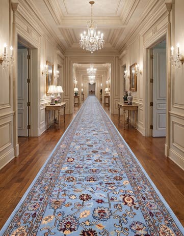 Blue Tabriz Design Runner Rug