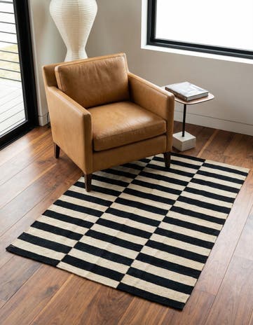 3' 4 x 4' 10 Hand Woven Kilim Modern Wool Rug