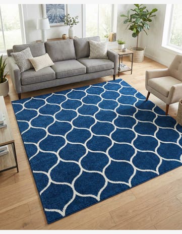 Navy Blue Lattice Frieze Square Rug
