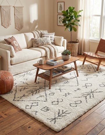 Pure Ivory Moroccan Shag Square Rug
