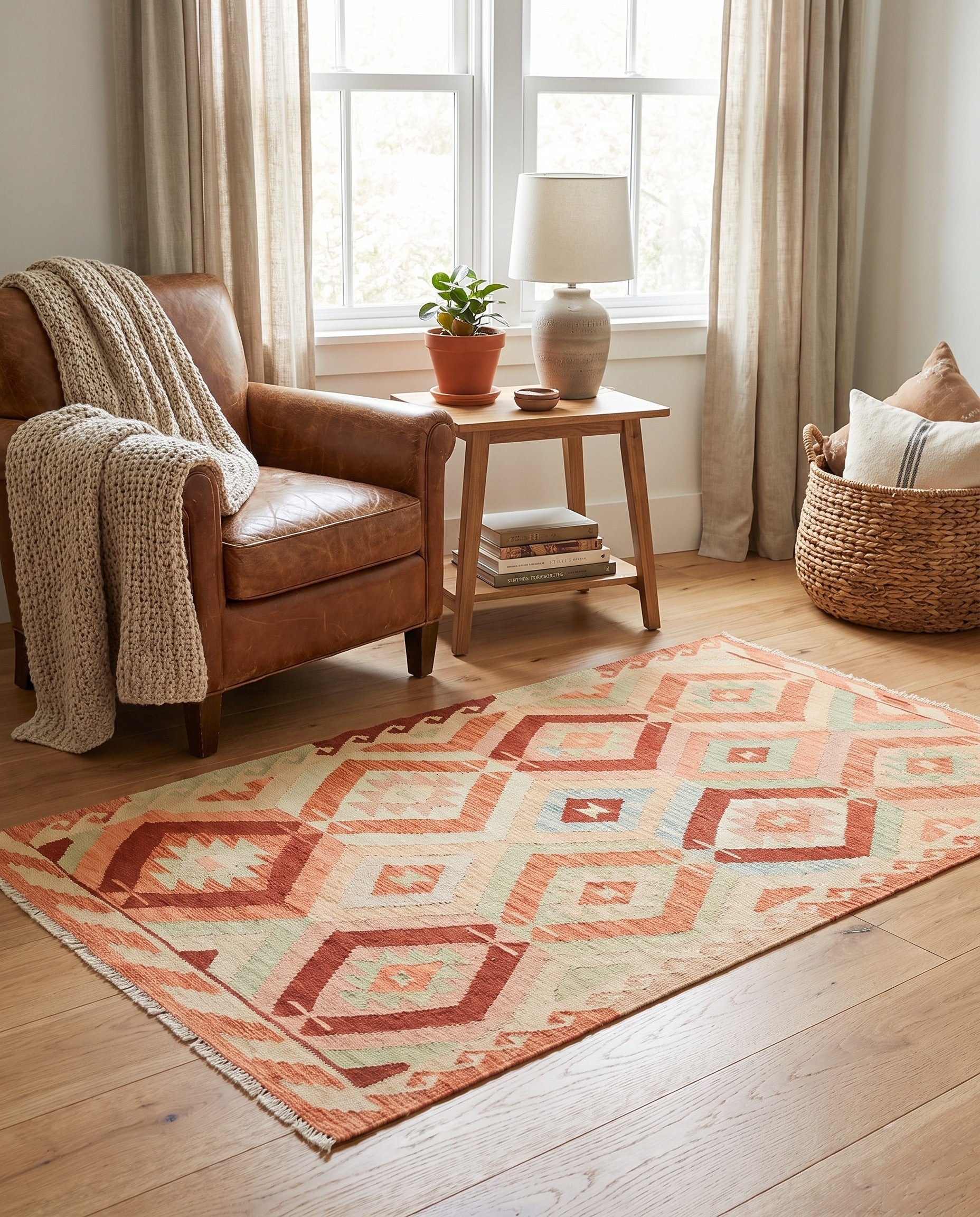3' 4 x 5' 3 Hand Woven Kilim Waziri Wool Rug