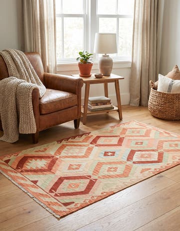 3' 4 x 5' 3 Hand Woven Kilim Waziri Wool Rug