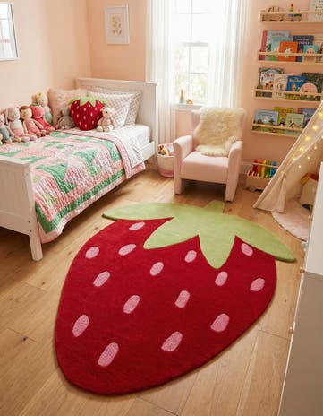 Red Happy Rugs Strawberry Wool Square