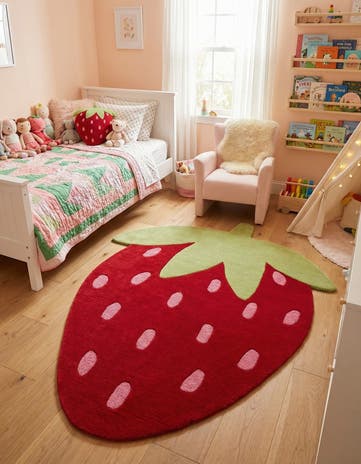Red Happy Rugs Strawberry Wool Square