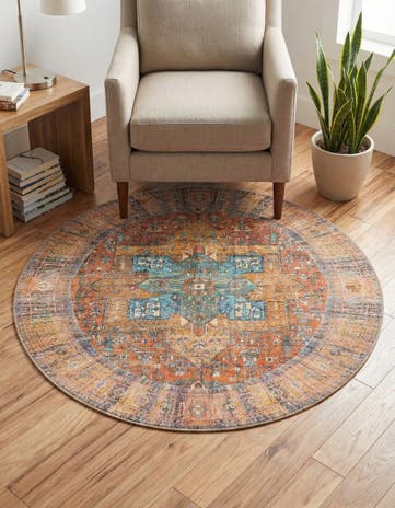 Rust Red Washable Timeless Round Rug