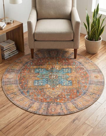 Rust Red Washable Timeless Round Rug