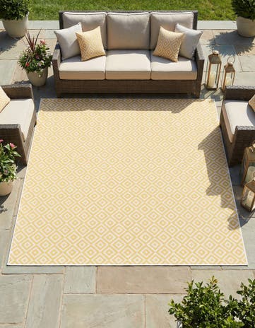 Yellow Ivory Easy-Clean Jill Zarin Costa Rica Indoor / Outdoor Square Rug