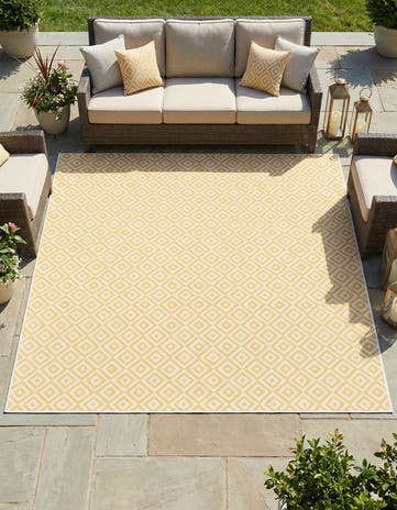 Yellow Ivory Easy-Clean Jill Zarin Costa Rica Indoor / Outdoor Square Rug