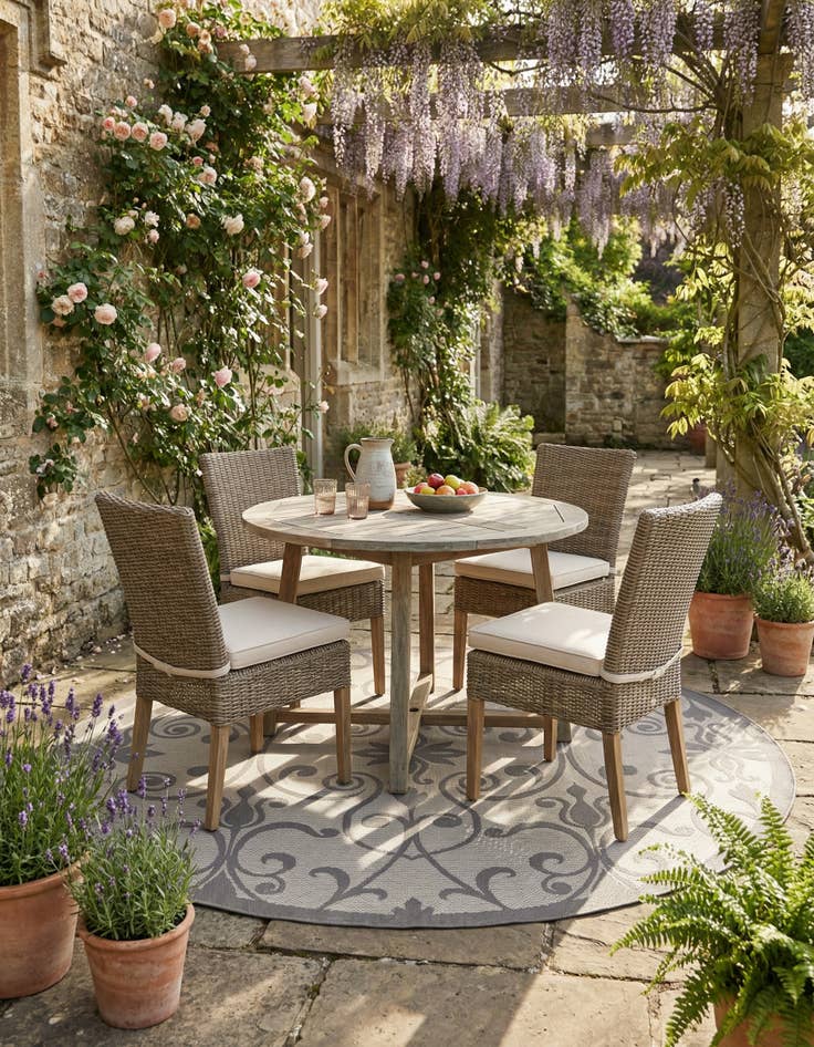 Detail image of 6' x 6' Easy-Clean Botanical Indoor / Outdoor Round Rug