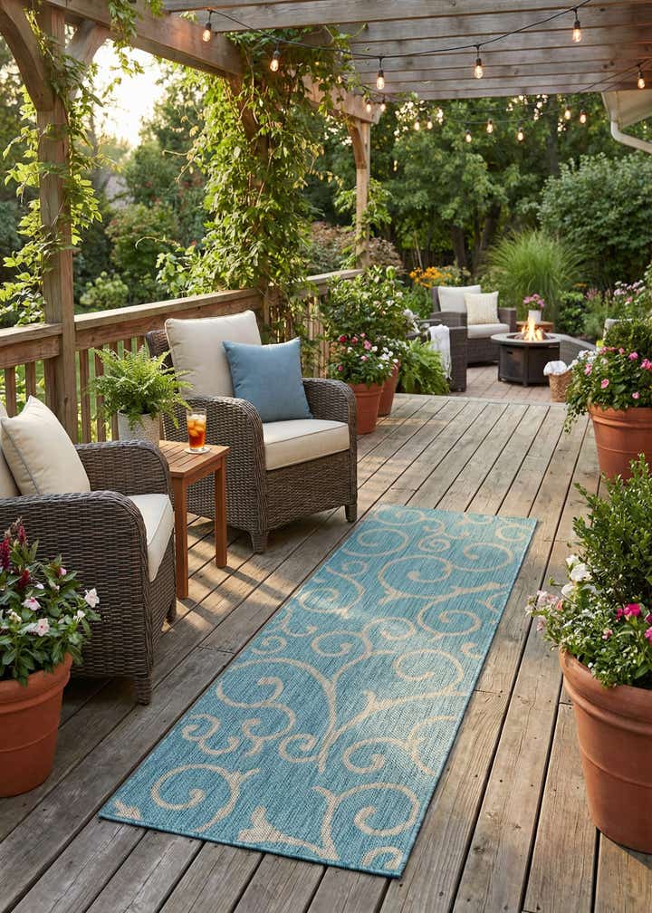 2' x 6' Easy-Clean Botanical Indoor / Outdoor Runner Rug