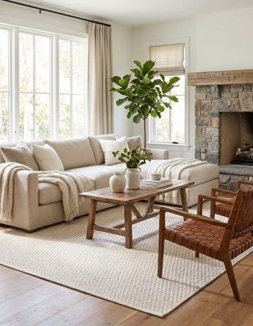 Ivory Hand Woven Lattice Wool Rug