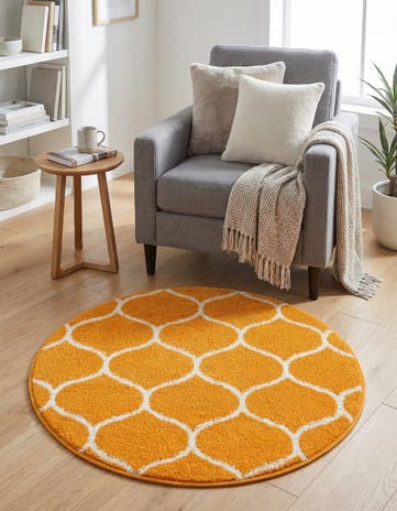 Orange Lattice Frieze Round Rug