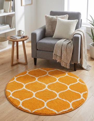 Orange Lattice Frieze Round Rug