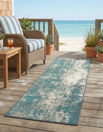 Blue Easy-Clean Coastal Indoor / Outdoor Runner Rug