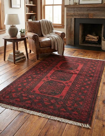 3' 3 x 4' 10 Hand Knotted Afghan Akhche Wool Rug