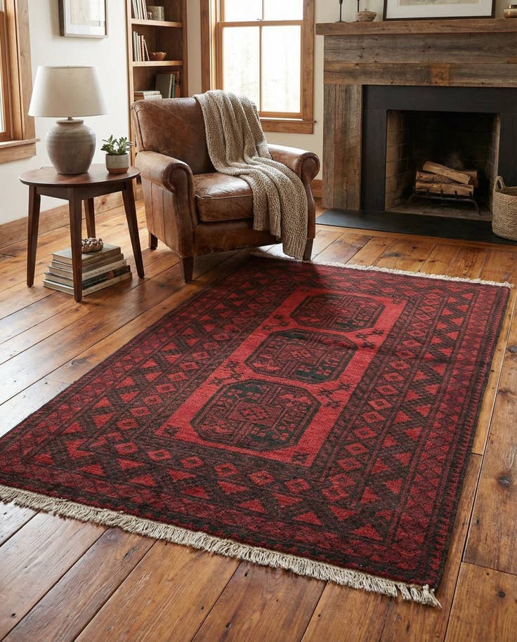 Detail image of 3' 3 x 4' 10 Hand Knotted Afghan Akhche Wool Rug