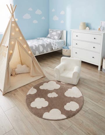 Hazelnut Beige Whimsy Kids Round Rug