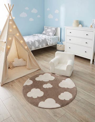 Hazelnut Beige Whimsy Kids Round Rug