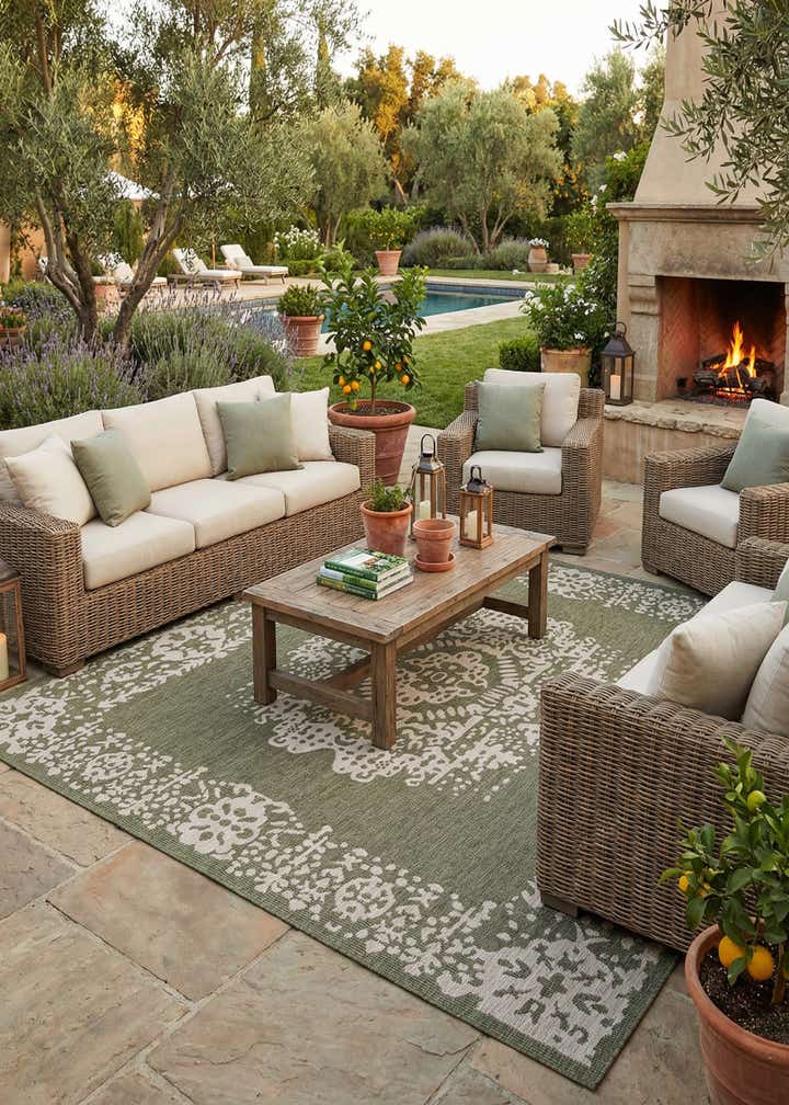 12' x 12' Easy-Clean Traditional Indoor / Outdoor Square Rug