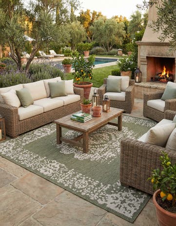 12' x 12' Easy-Clean Traditional Indoor / Outdoor Square Rug