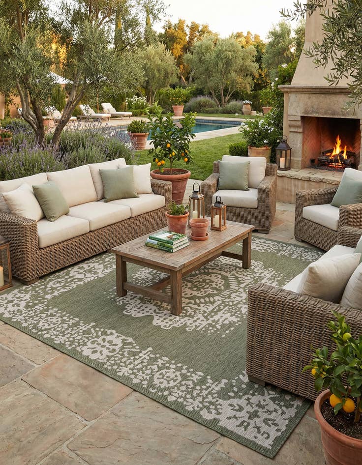 Detail image of 12' x 12'  Washable Traditional Indoor / Outdoor Square Rug