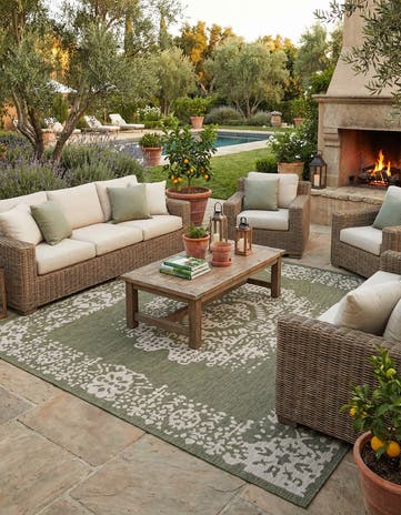 12' x 12' Easy-Clean Traditional Indoor / Outdoor Square Rug