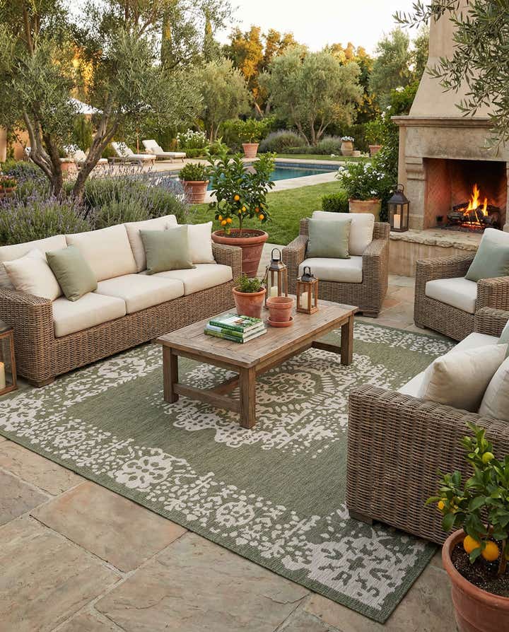 12' x 12' Easy-Clean Traditional Indoor / Outdoor Square Rug
