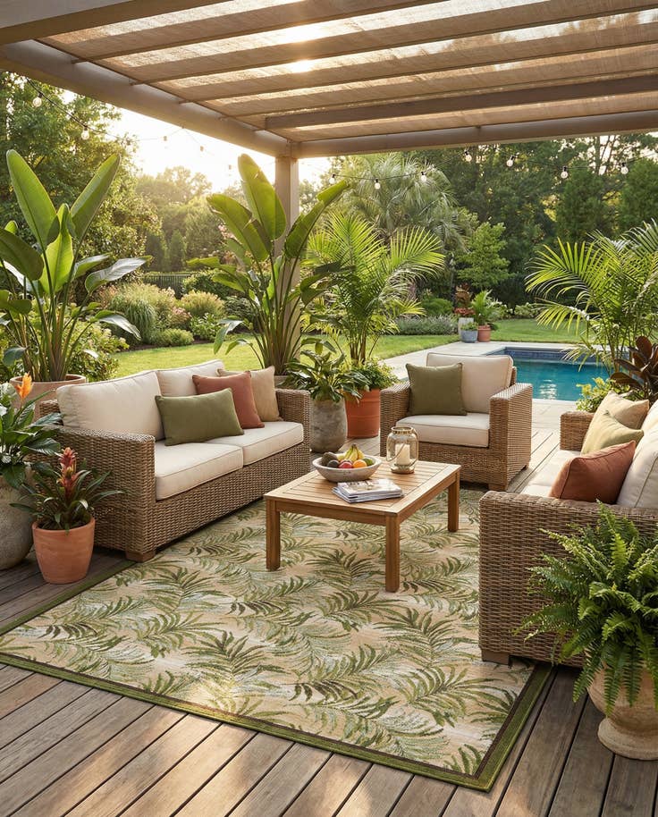 Detail image of 7' 10 x 10' Easy-Clean Botanical Indoor / Outdoor Rug