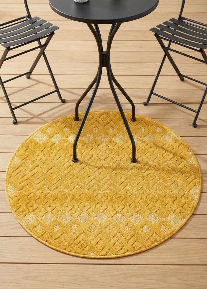 3' x 3' Easy-Clean Trellis Textured Indoor / Outdoor Round Rug