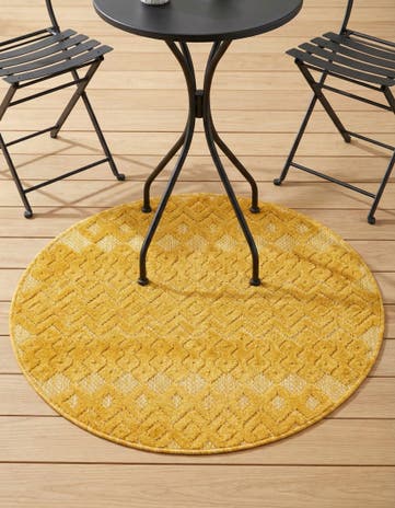 3' x 3' Easy-Clean Trellis Textured Indoor / Outdoor Round Rug