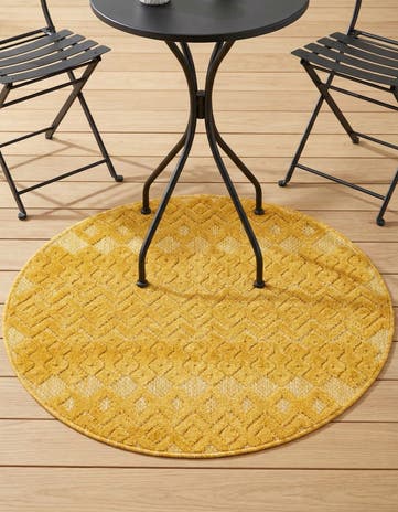3' x 3' Easy-Clean Trellis Textured Indoor / Outdoor Round Rug