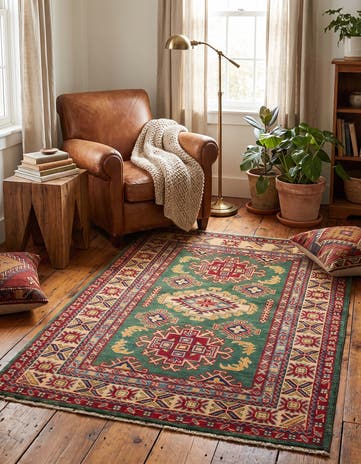 3' 4 x 4' 11 Hand Knotted Kazak Rug