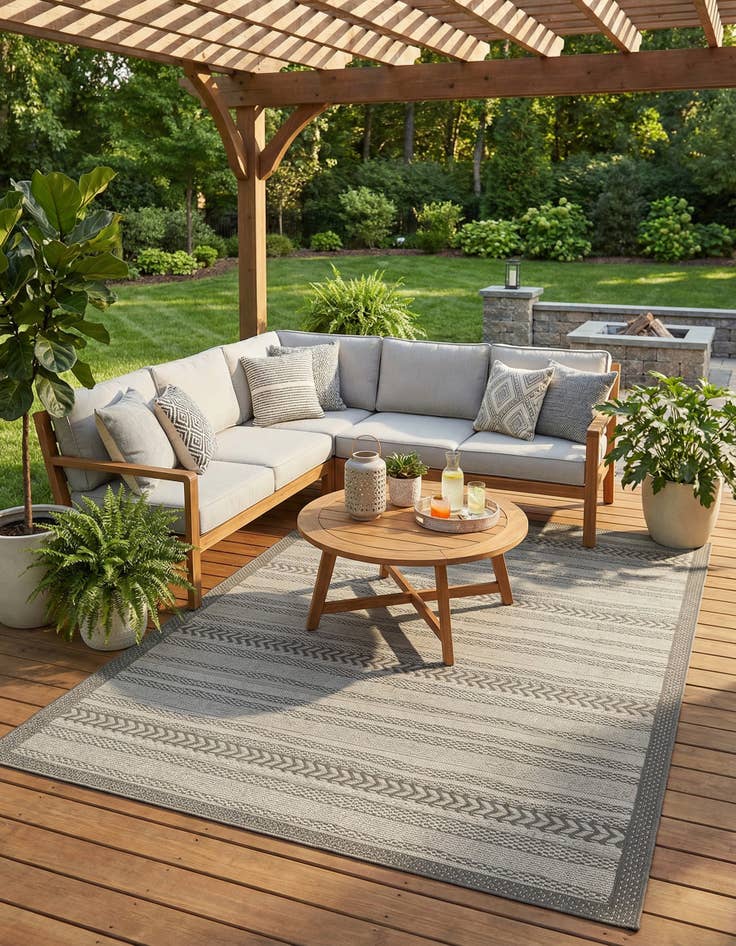 Detail image of 5' 3 x 8' Washable Border Indoor / Outdoor Rug