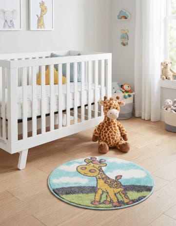 2' 2 x 2' 2 Giraffe Whimsy Kids Round Rug