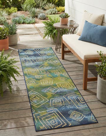 Blue Easy-Clean Modern Indoor / Outdoor Runner Rug