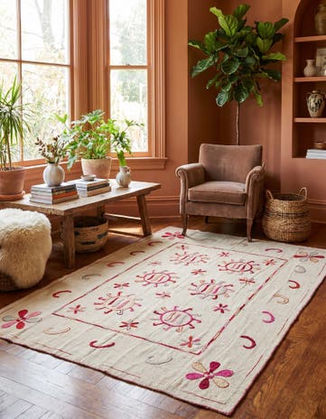 5' 4 x 6' 8 Hand Woven Kilim Suzani Wool Square Rug